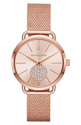 Michael Kors Portia Rosegoudkleurig dameshorloge met drie wijzers - MK3845