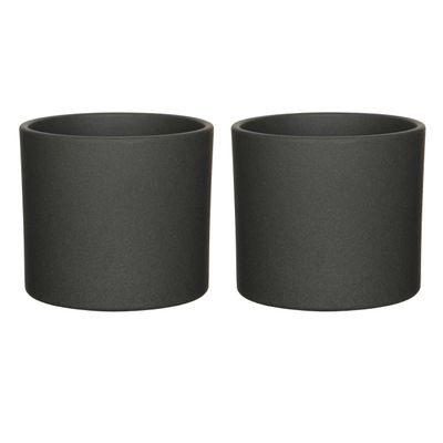 2x stuks bloempotten mat donkergrijs keramiek voor kamerplant H17.5 x D19.5 cm