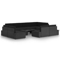 10-delige Loungeset met kussens poly rattan zwart