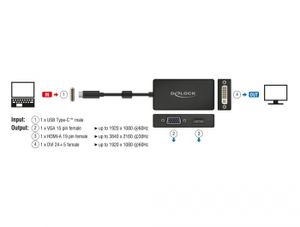 DeLOCK USB-C > VGA / HDMI / DVI / DisplayPort adapter 0,13 meter