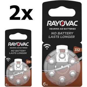 12 Stuks (2 Blister a 6st) Rayovac Acoustic HA312 / 312 / PR41 / ZL3 180mAh 1.4V gehoorapparaat batterij