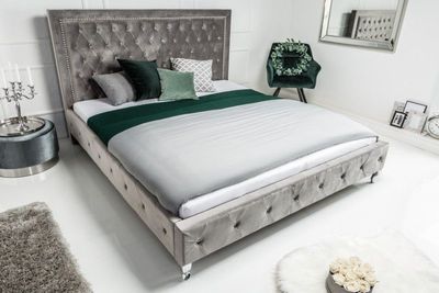 Chesterfield tweepersoonsbed EXTRAVAGANCIA 180x200cm zilvergrijze fluwelen klinknagels - 38968