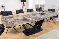 Uitschuifbare eettafel PAPILLON 180-260cm taupe keramiek marmer zwart metaal - 45178