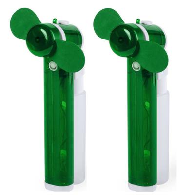 Handventilator - Set van 2x stuks - groen - waaier met waterverstruiver - 16 cm