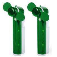 Handventilator - Set van 2x stuks - groen - waaier met waterverstruiver - 16 cm