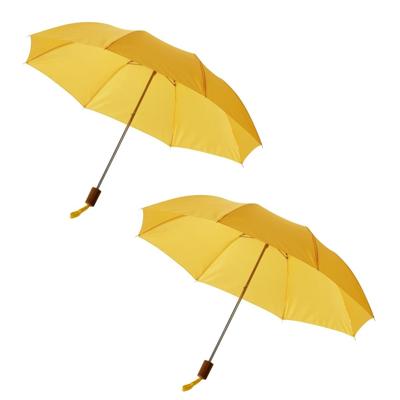 Paraplu Opvouwbaar - Set van 2x stuks - klein - geel - polyester - 35 x D93 cm - compact model
