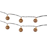 Lichtsnoer - 2x - koperen ballen - 8 led bollen - warm wit - 130 cm - batterij - verlichting