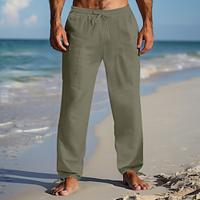 Voor heren Linnen broek Broek Zomerbroek Strandbroeken Trekkoord Elastische taille 2 in 1 Effen Comfort Ademend Volledige lengte Casual Dagelijks Feestdagen Vakantie Modieus Wit blauw Lightinthebox - thumbnail