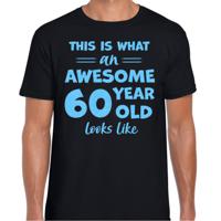 Cadeau T-shirt voor heren - leeftijd 60 jaar - awesome - zwart - glitter blauw - Verjaardagsfeest - thumbnail