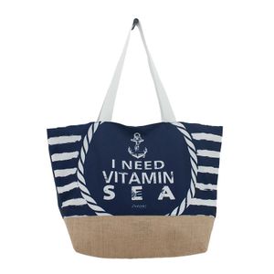 Strandtas I Need Vitamin Sea marineblauw 37 x 53 cm