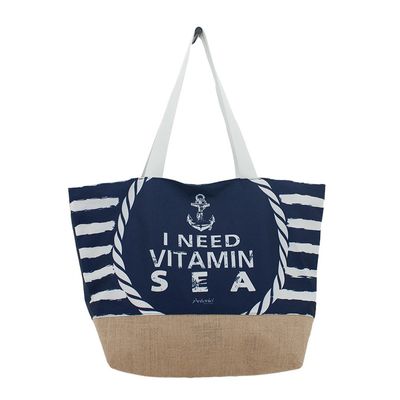 Strandtas I Need Vitamin Sea marineblauw 37 x 53 cm