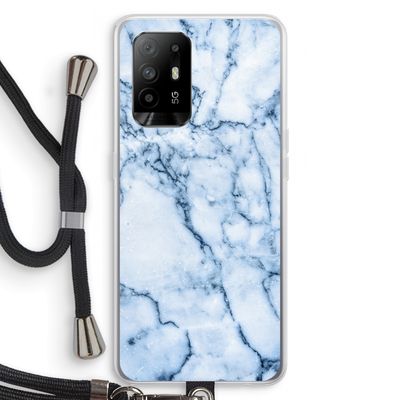 Blauw marmer: Oppo A94 5G Transparant Hoesje met koord