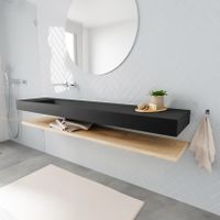 Mondiaz Alan badmeubel 200 cm planchet washed oak vrijhangend wastafel links zonder kraangat zwart
