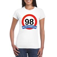 Verkeersbord 98 jaar t-shirt wit dames - thumbnail