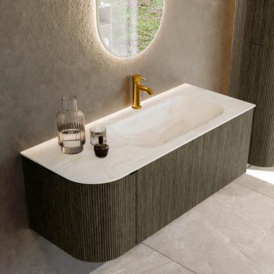 Badmeubel Mondiaz Kurve-Dlux | 115 cm cm | Meubelkleur Shadow | Wastafelkleur Ostra | Solid surface | Wasbak rechter zijde spoelbak | 1 kraangat