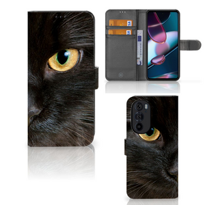 Motorola Edge 30 Pro Telefoonhoesje met Pasjes Zwarte Kat