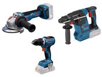 Bosch Blauw 3-delige Comboset GSR 18V-65 Accuboormachine, GBH 18V-26 Boorhamer, GWS 18V-11 Haakse slijper, 2x GBA 18V 5,0Ah-5,5Ah - 0615A500AJ