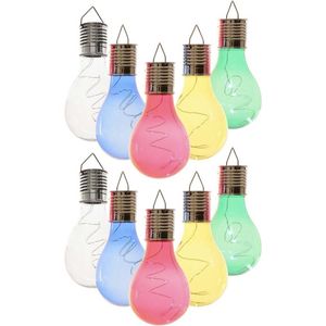 10x Buitenlampen/tuinlampen lampbolletjes/peertjes 14 cm transparant/blauw/groen/geel/rood - Buitenverlichting