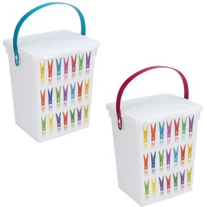 2x Wasmiddel bewaarboxen roze en turquoise hengsel 5 liter 23 x 18 cm