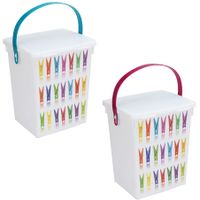 2x Wasmiddel bewaarboxen roze en turquoise hengsel 5 liter 23 x 18 cm