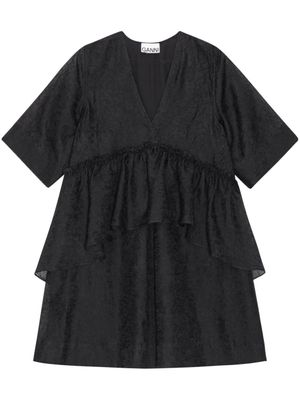 GANNI robe courte Georgette à design plissé - Noir