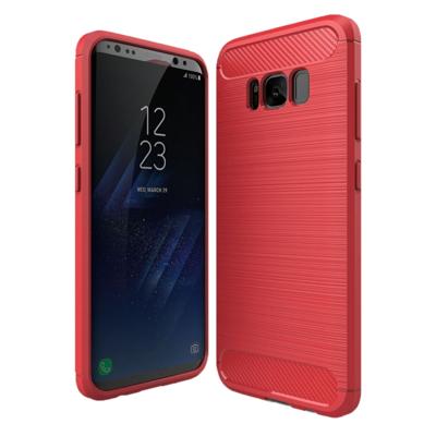Samsung Galaxy S8 Plus Geborsteld koolstofvezel structuur schokbestendig TPU back cover Hoesje (rood)