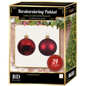 Donkerrode Kerstversiering Kerstballen 24-delig 6 en 8 cm   -