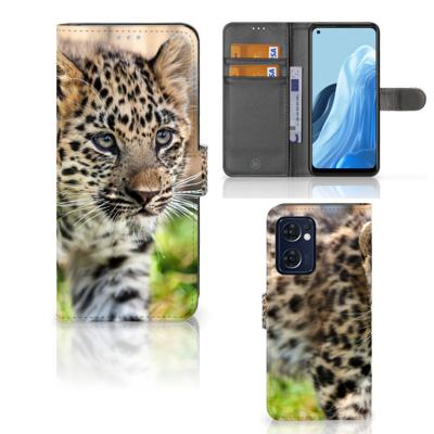 OPPO Find X5 Lite | Reno 7 5G | Telefoonhoesje | Met pasjeshouder | Baby Luipaard