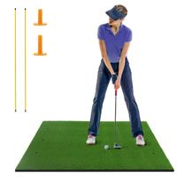 Golf Tee Mat Golf Oefenmat incl. 2 Rubberen Tees en 2 Uitlijnstangen Golfmat met 6 Tee Posities voor Binnen en Buiten Gebruik