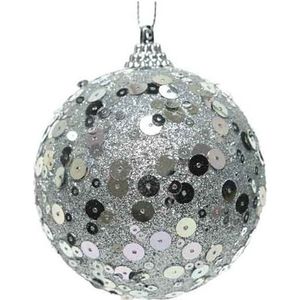 1x Kerstballen zilveren glitters 8 cm met pailletten kunststof kerstboom versiering/decoratie   -