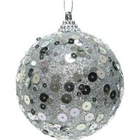 1x Kerstballen zilveren glitters 8 cm met pailletten kunststof kerstboom versiering/decoratie   - - thumbnail
