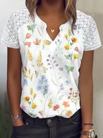 Loose Stand Collar Floral Casual Lace Shirt - thumbnail