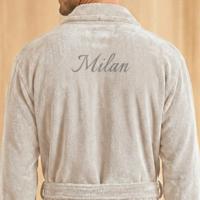 Heren badjas borduren - Beige - L/XL