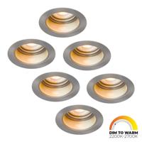 Set van 6 Mari - LED platte inbouwspots met lage inbouwdiepte 58mm - 3,8 Watt 230 Lumen - Dim to Warm - GU10 LED Module - Verzonken - Dimbaar - Rond - IP65 waterdicht - RVS