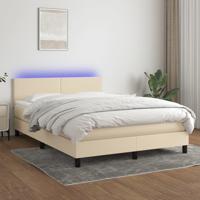 Boxspring met matras en LED stof crèmekleurig 140x190 cm