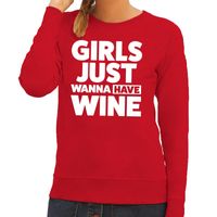 Girls just wanna have Wine tekst sweater rood voor dames - thumbnail