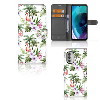 Motorola Moto G51 5G Telefoonhoesje met Pasjes Flamingo Palms - thumbnail