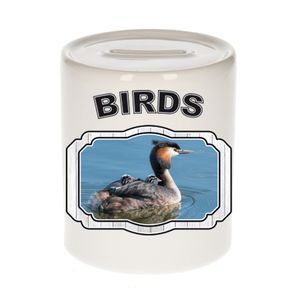 Dieren fuut vogel spaarpot - birds/ vogels spaarpotten kinderen 9 cm