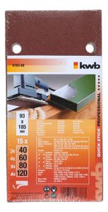 KWB Quick-Stick Schuurstroken, Hout en Metaal, Edelkorund, 93x185mm schuurpapier 15-delig