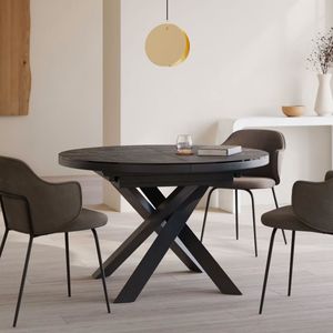 Kave Home Uitschuifbare Ronde Eettafel Vashti 120-160 x 120cm - Zwart Marmer