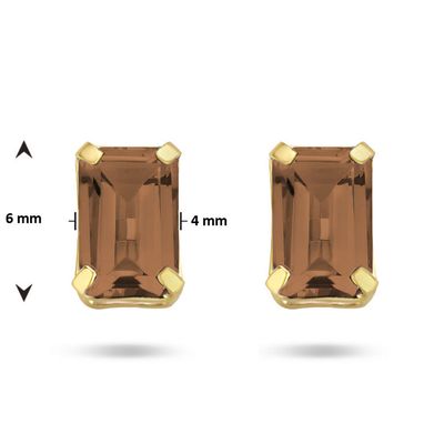 Oorknoppen geelgoud-rookkwarts 2 x 0.55 ct bruin 4 x 6 mm