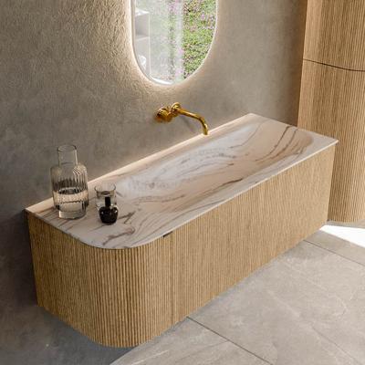 Badmeubel Mondiaz Kurve-Dlux | 125 cm | Meubelkleur Oak | Wastafelkleur Nata | Solid surface | Wasbak rechter zijde spoelbak | Zonder kraangat(en)