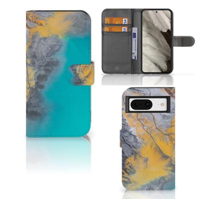 Google Pixel 8 | Bookcase | Marble Blue Gold Google Pixel 8 | Bookcase | Marble Blue Gold