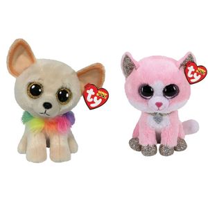 Ty - Knuffel - Beanie Boo's - Chewey Chihuahua & Fiona Pink Cat