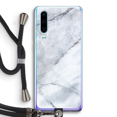 Witte marmer: Huawei P30 Transparant Hoesje met koord