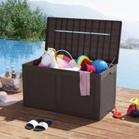 380 L Tuinbox met Wielen Waterdichte Kussenbox Incl Deksel Opbergbox Bruin