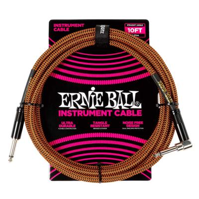 Ernie Ball 6470 Gevlochten Gitaarkabel Pumpkin Pie 3 Meter Recht-Haaks