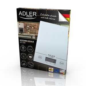 Adler AD 3138 w Wit Aanrecht Rechthoek Elektronische keukenweegschaal