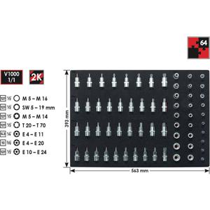 Vigor V2837 Dopsleutel-bitinzetset 1/2 (12.5 mm), 1/4 (6.3 mm), 3/8 (10 mm) 64-delig