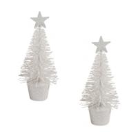 Kerstboompje - 2x - glitter wit - klein - 15 cm - kerstversiering